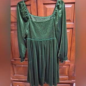 Elegant Green Velvet Looking Dress BY SHEIN